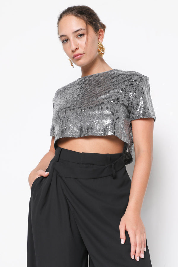 Makity Glitter Festival grey crop top