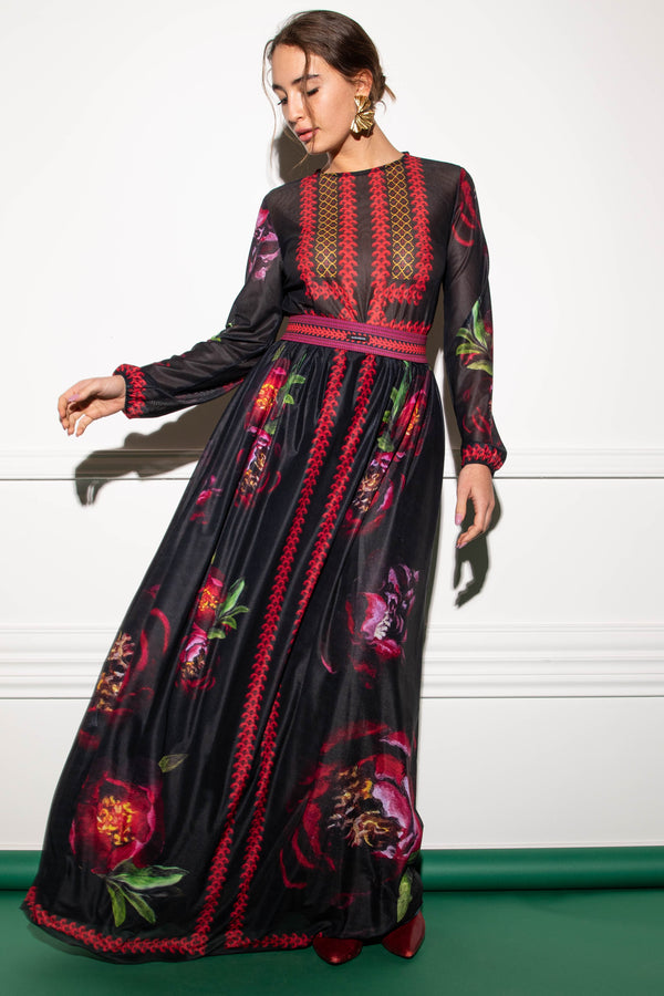 Itto-Jozefa Maxi Jardinette Bordeaux dress